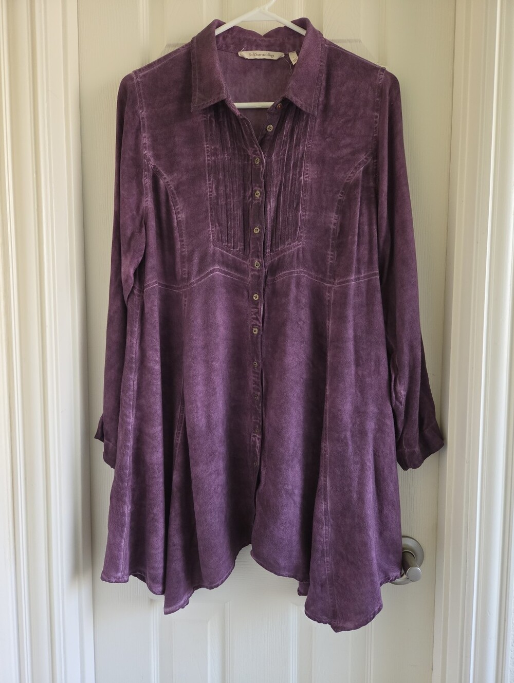 Soft Surroundings Dress Purple Pigment Wash Shirt Dress Pintuck Tunic Boho L - Picture 6 of 10